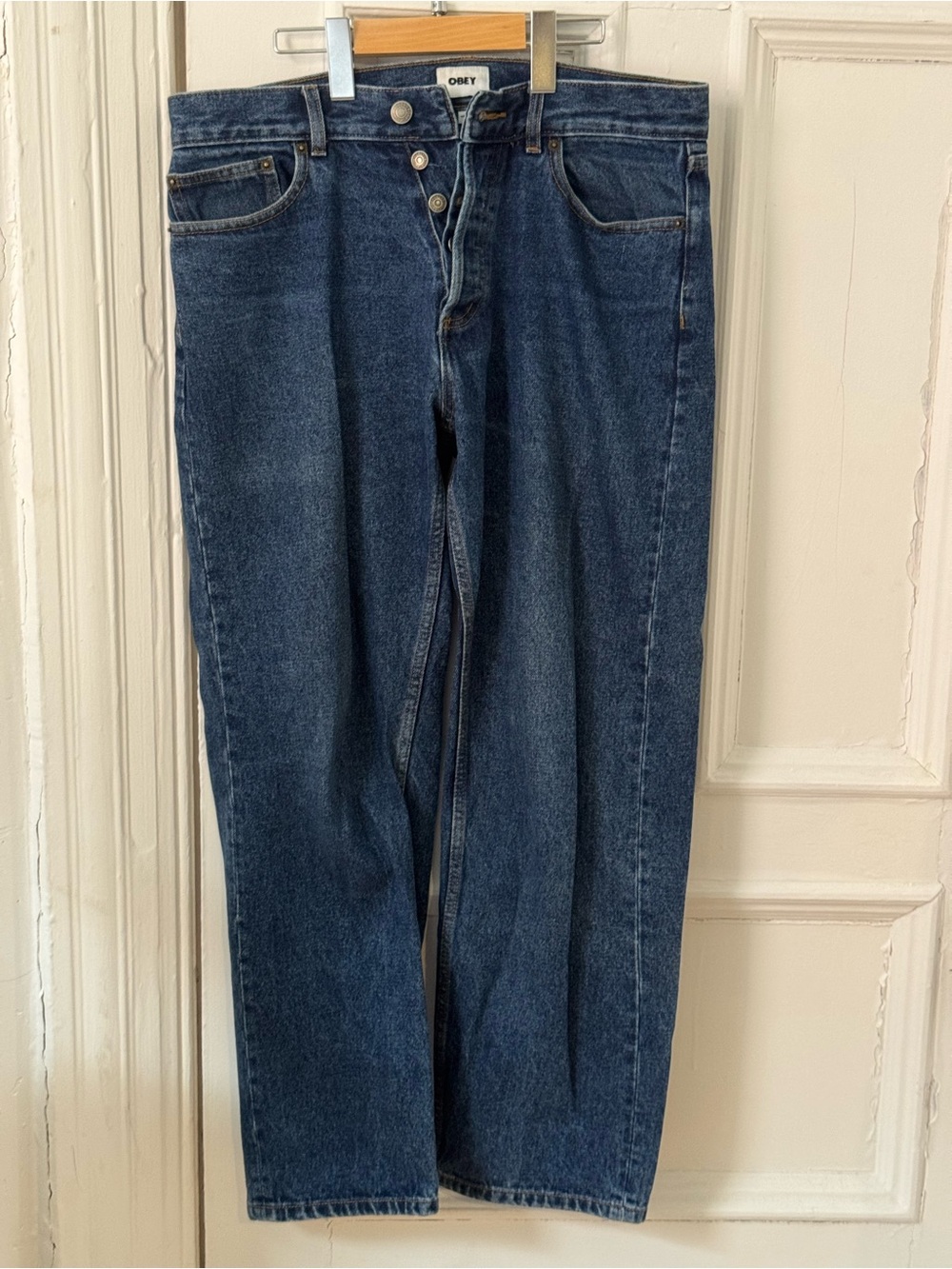 Obey Men's Dark Blue Straight Jeans